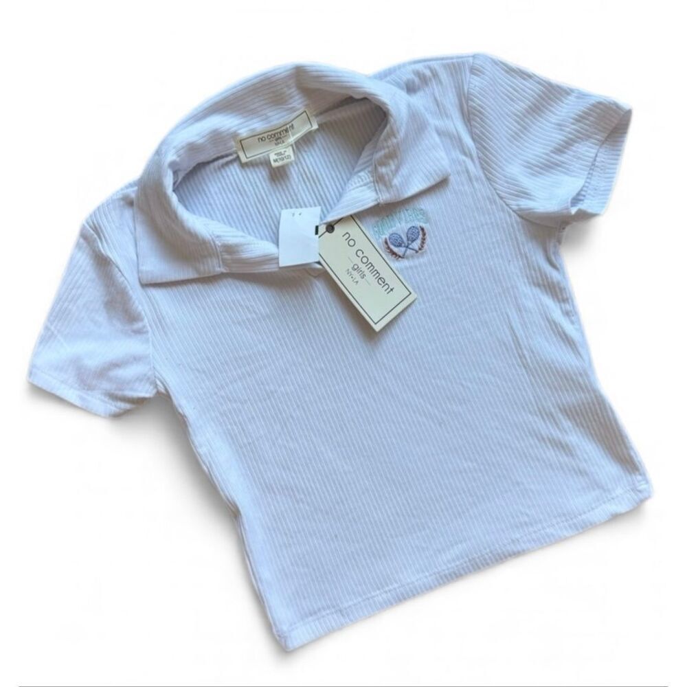 NWT Youth Girls No Comment Ribbed Tennis Racket Embroidered Top Blouse - Sz M